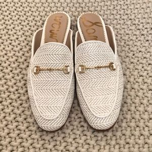 Sam Edelman White Raffia Mules